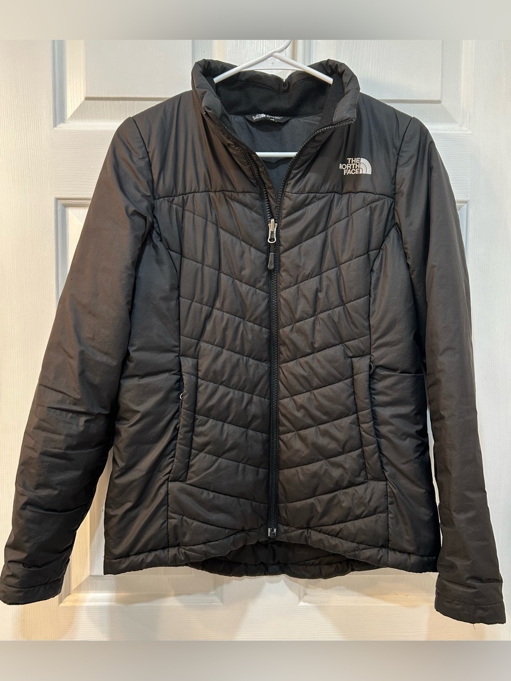 The North Face Quilted Softshell Black Puffer Jacket Womens Sz S Full Zip Casual